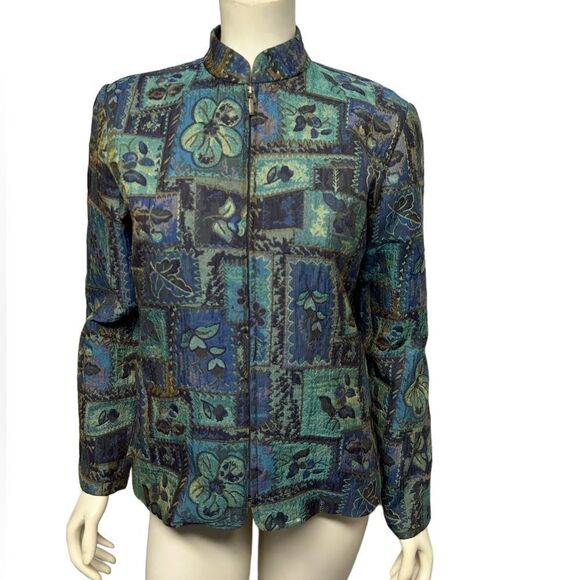 Vintage Coldwater Creek Blue and Green Floral Patterned Zip Up Jacket Light Coat - Picture 1 of 7